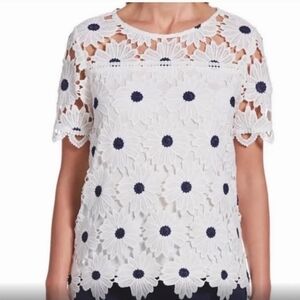 Rafaella White & Navy Floral Lace Blouse
